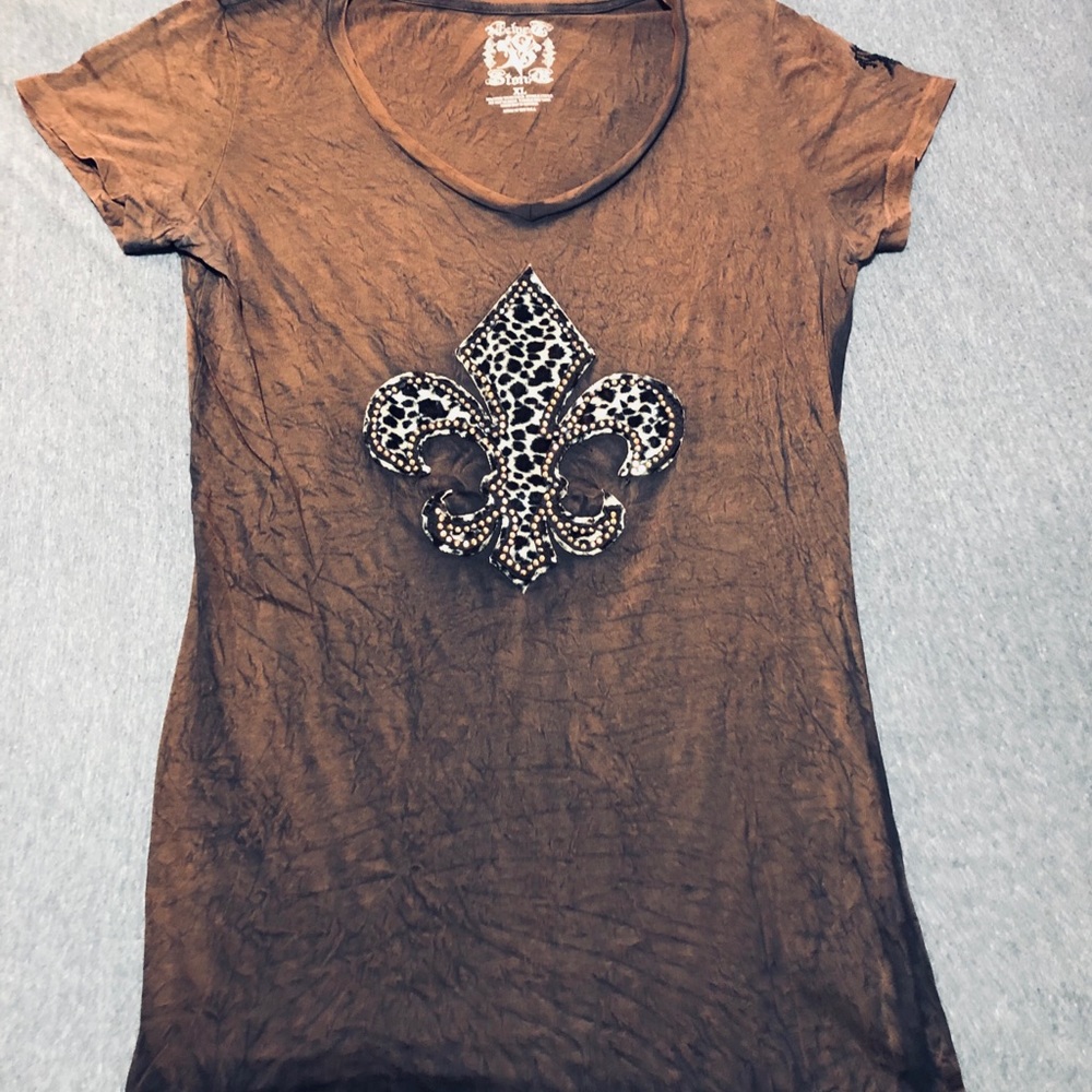 Velvet Stone Leopard Cross Bling Tee